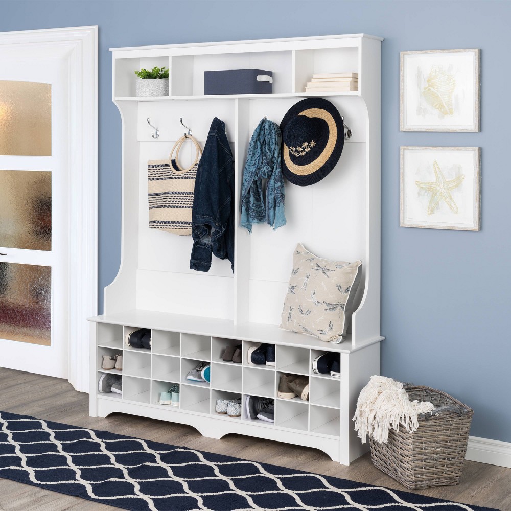 Photos - Kitchen System 60" Wide Hall Tree with 24 Shoe Cubbies White - Prepac: Mudroom Storage, E