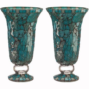 Blue Moon Glass Hurricane Candle Holder – Elegant Mosaic Table Decorations & Centerpieces for Dining/Living Room, Wedding Gift (Set of 2, Large) - 1 of 4