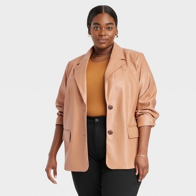 Women's Faux Leather Blazer - A New Day™ Brown
