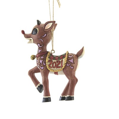 Jim Shore 3.75" Rudolph Dated 2021 Red-Nosed Reindeer Ornament  -  Tree Ornaments