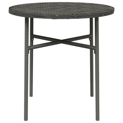 Gray Poly Rattan Round Outdoor Tea Table with Steel Frame