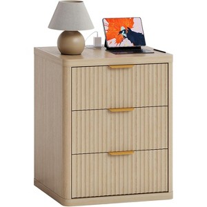 2 PCS Nightstand with 3 Drawers, Stylish Fluted Front & Gold Handles, Modern Bedside Table for Bedroom, Living Room End Table with Storage - 1 of 1