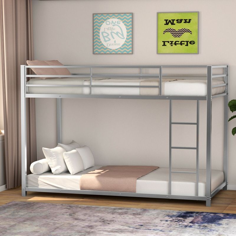 Costway Twin Bunk Bed Twin Over Frame Platform W/ Guard Rails & Side Ladder Silver, 2 of 9