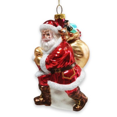 Holly Jolly Santa Claus with Gift Bag and Toys Blown Glass Christmas Ornament| OrnamentallyYou