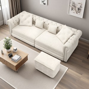 89" Velvet 3-Seater Sofa with Tufted Design, 3-in-1 Pull-Out & Chaise Lounge - 1 of 4