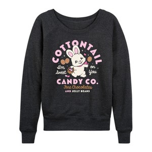 Women's - Instant Message - Cottontail Candy Company Lightweight French Terry Wide Neck Long Sleeve Graphic Shirt - 1 of 4