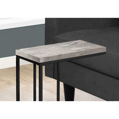 Gray Reclaimed Wood and Black Metal C-Shaped End Table