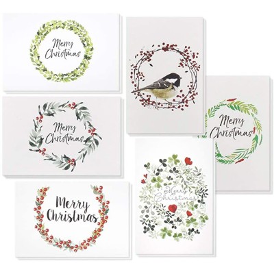 Sustainable Greetings 36-Pack Merry Christmas Greeting Cards Bulk Set, Envelopes Included, Wreath Designs (4 x 6 In)