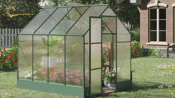 Outsunny Walk-in Plant Polycarbonate Greenhouse with Temperature Controlled Window Hobby Greenhouse for Backyard/Outdoor, 2 of 8, play video