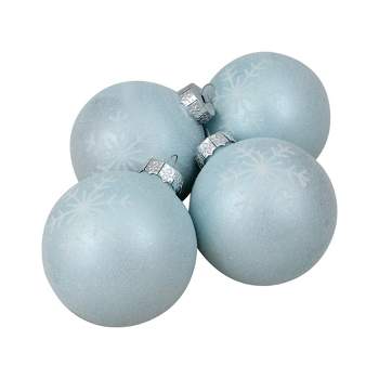Northlight 4ct Blue and Silver Snowflake Glass Christmas Ball Ornaments 3.25" (80mm)