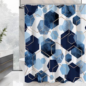 Blue Shower Curtain Set, Modern Geometric Art Decor Waterproof Bath Curtain, Abstract Fabric Shower Curtain for Bathroom 70.8x70.8 Inch - 1 of 1