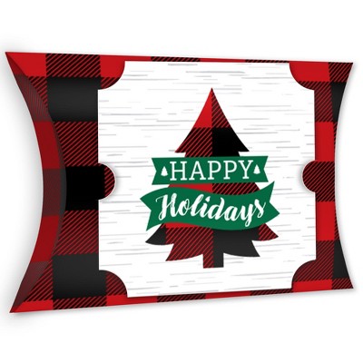 Big Dot of Happiness Holiday Plaid Trees - Favor Gift Boxes - Buffalo Plaid Christmas Party Large Pillow Boxes - Set of 12