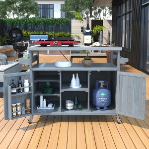 Ridstar 50.25 in. W Solid Wood Outdoor Kitchen Island with Stainless Steel Countertop, Spice Rack & Towel Rack-Grey - 1 of 4
