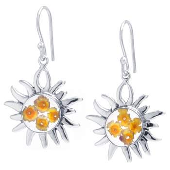 Women's Sterling Silver Pressed Flowers Sun Drop Earrings