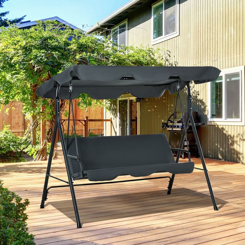 Outsunny 3-Person Porch Swing with Stand, Outdoor Swing for Patio Porch with Tilt Canopy & Comfortable Swing Bench-Style Seat, Steel Frame, Gray, 4 of 8