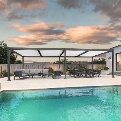 PURPLE LEAF Louvered Pergola Outdoor Aluminum Pergola with White Adjustable Rainproof Roof Grey Frame Hardtop Gazebo for Patio Deck Garden