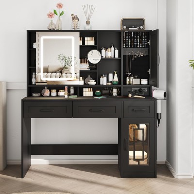 Makeup Vanity Desk with Mirror and Lights, Dressing Table with Jewelry Cabinet