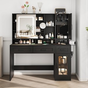 Makeup Vanity Desk with Mirror and Lights, Dressing Table with Jewelry Cabinet - 1 of 4