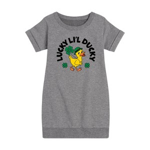 - Instant Message - St. Patrick's Day Lucky Lil Ducky Graphic Short Sleeve Fleece Dress - 1 of 4