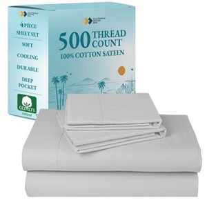 Luxury 500 Thread Count Bed Sheets Set - 100% Cotton Sateen Sheets Set, Soft, Cool & Breathable, Deep Pocket by California Design Den - 1 of 4