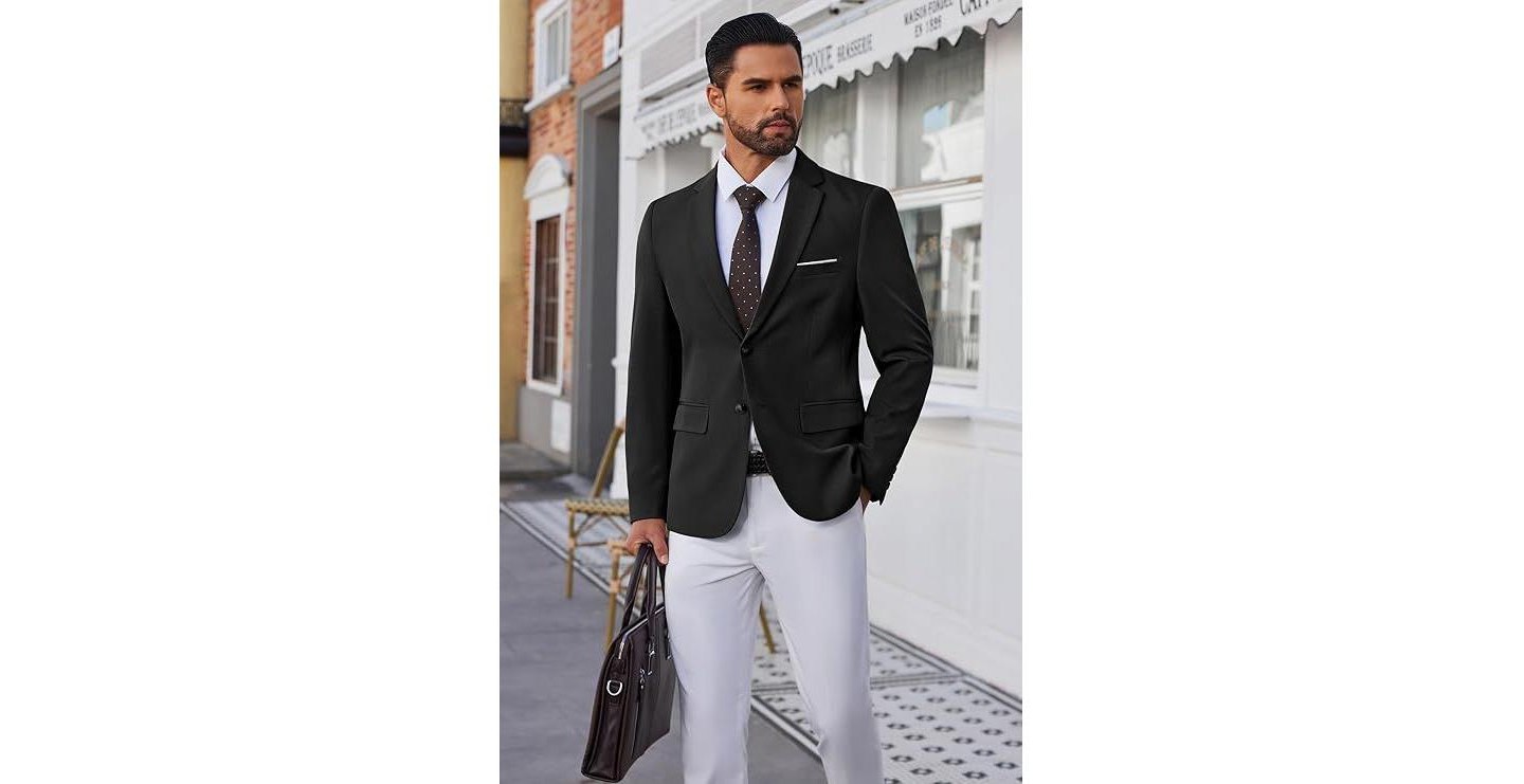 Мужской пиджак COOFANDY Blazer Business Suit Jacket Slim Fit Two Button Casual Sport Coats Grey, цвет: Серый — фото 6