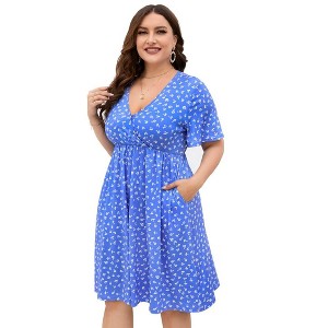 LXT-Plus Size Summer Dress A-Line Swing Floral Party Midi Dresses - 1 of 4