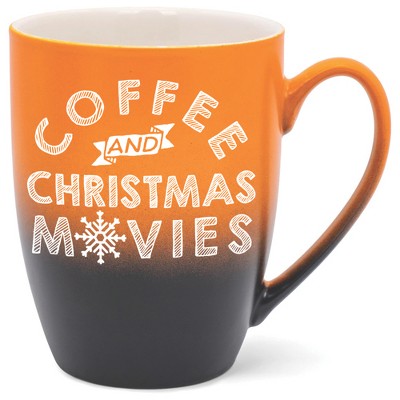 Elanze Designs Coffee And Christmas Movies Two Toned Ombre Matte Orange and Black 12 ounce Ceramic Stoneware Coffee Cup Mug