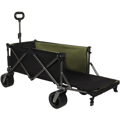 VisioGear Collapsible Folding Wagon, Extra Long Collapsible Wagon with Tailgate for Garden Sports Camping, Black&Green, 49.02"*22.05"*35.04"