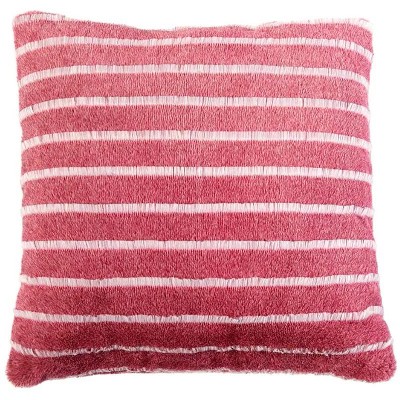 Red Striped Faux Fur 20" Square Accent Pillow