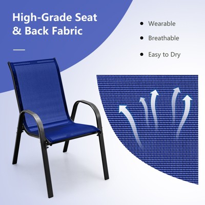 Navy Stackable Outdoor Dining Chairs with Armrests, Set of 4