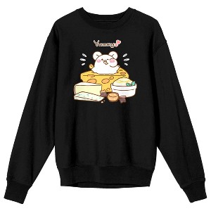 Mimi & Neko Nezu Chan Yummy Food Pile Crew Neck Long Sleeve Men's Black Sweatshirt - 1 of 3