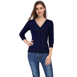 Coolmee Women's 3/4 Sleeve Knit Cardigan Sweater V-Neck Basic Classic Casual Button Down Lightweight Top - 1 of 4