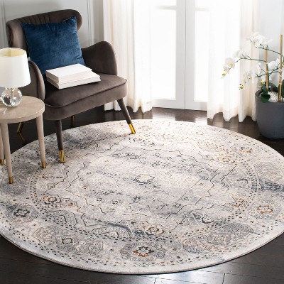 Hand-knotted Round Cream and Grey Synthetic Area Rug