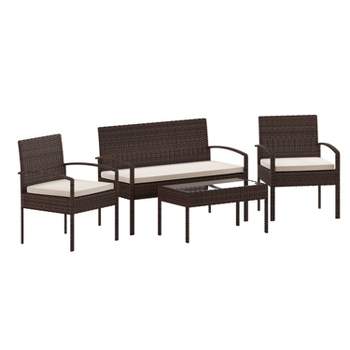 Flash Furniture Aransas Series 4 Piece Patio Set with Steel Frame and Cushions