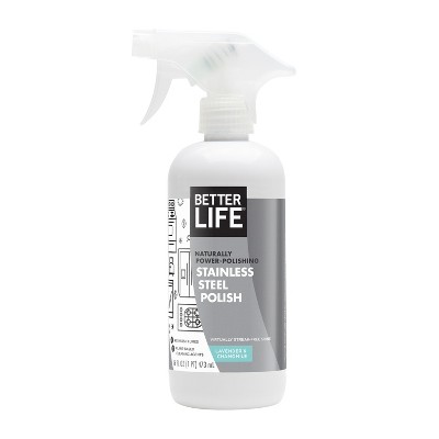 Better Life Natural Stainless Steel Polisher Cleaning Spray for Kitchen Appliances and Metal Surfaces, Lavender and Chamomile Scent, 16 Ounces