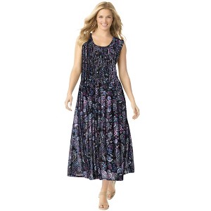 Woman Within Women's Plus Size Pintucked Sleeveless Dress - 1 of 4