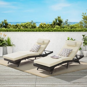 TiramisuBest 2-Piece Outdoor Rattan Chaise Lounge Set with Adjustable Backrest,Table & Cushion for Patio/Pool/Beach/Backyard/Garden(Light Gray) - 1 of 4