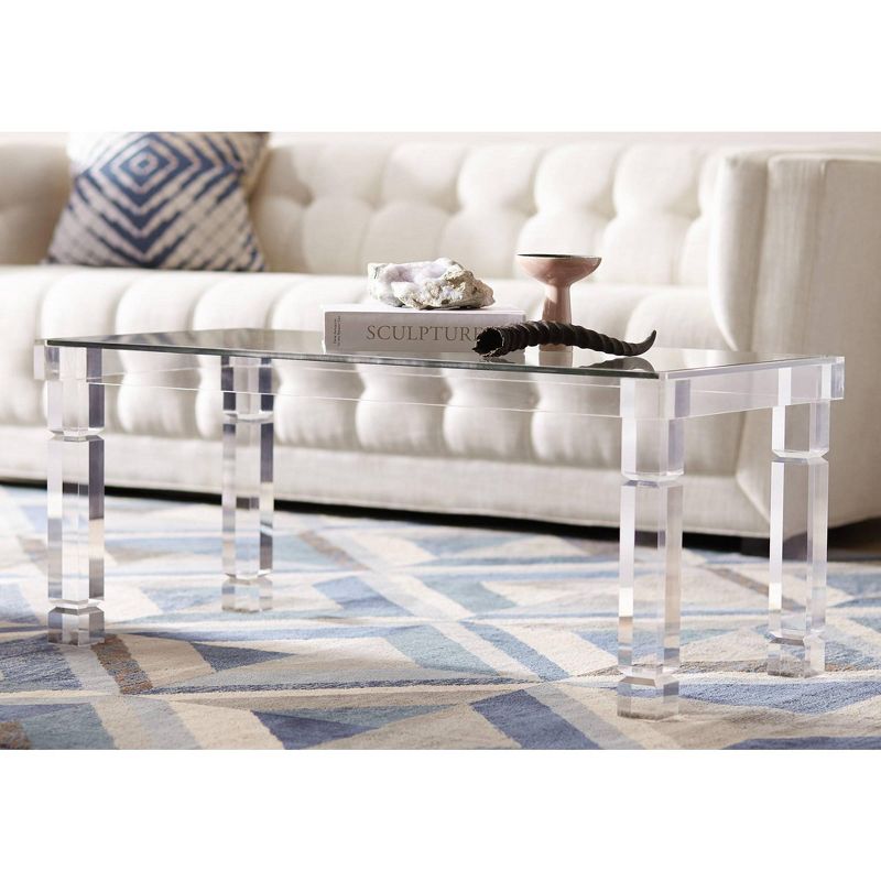 55 Downing Street Marley Modern Acrylic Rectangular Coffee Table 42" x 24" Clear Tempered Glass Tabletop for Living Room Bedroom Bedside Entryway Home, 2 of 10