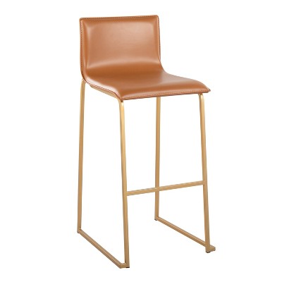 Camel Faux Leather Bar Stools with Gold Steel Frame - Set of 2