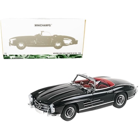 1958 Mercedes Benz 300 SL (W198) Roadster Black with Red Interior 1/18  Diecast Model Car by Minichamps