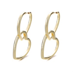 14K Gold and Sterling Silver Double Heart Drop Earrings - 1 of 4