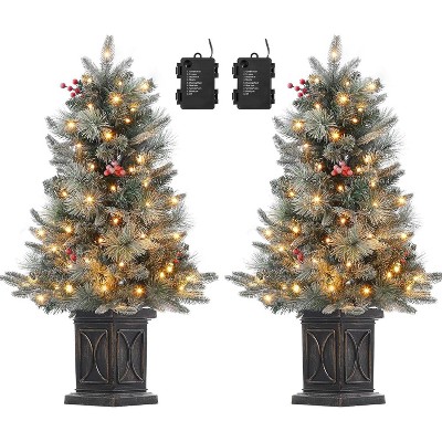 4.5-FT Tall Christmas Tree with 150 LED Lights, Two-Color switchable Lights, with Snowflake Berries, Perfect Christmas Decoration for Home & Office