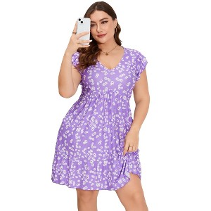 Coolmee Women's Summer Plus Size Casual Dresses Elastic Waist Pleated A Line Ruffle Hem Dress - 1 of 4