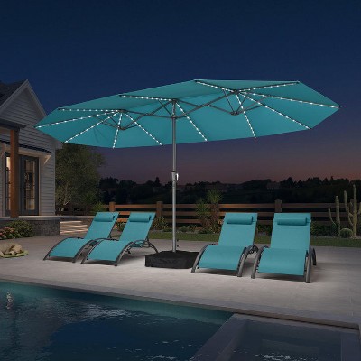 PURPLE LEAF 14ft Patio Market Umbrella and Base Double-Sided Rectangle Outdoor Table Sun Umbrellas with Crank