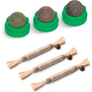 Potaroma 3 Catnip Balls and 3 Silvervine Sticks Cat Toys Bundle - 1 of 3