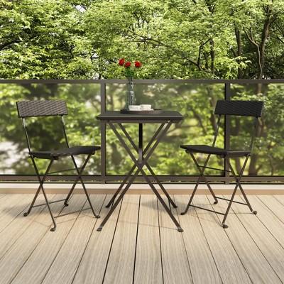 vidaXL 3 Piece Folding Bistro Set Black Poly Rattan