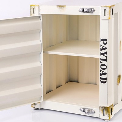 Industrial White Metal Container Side Table with Storage