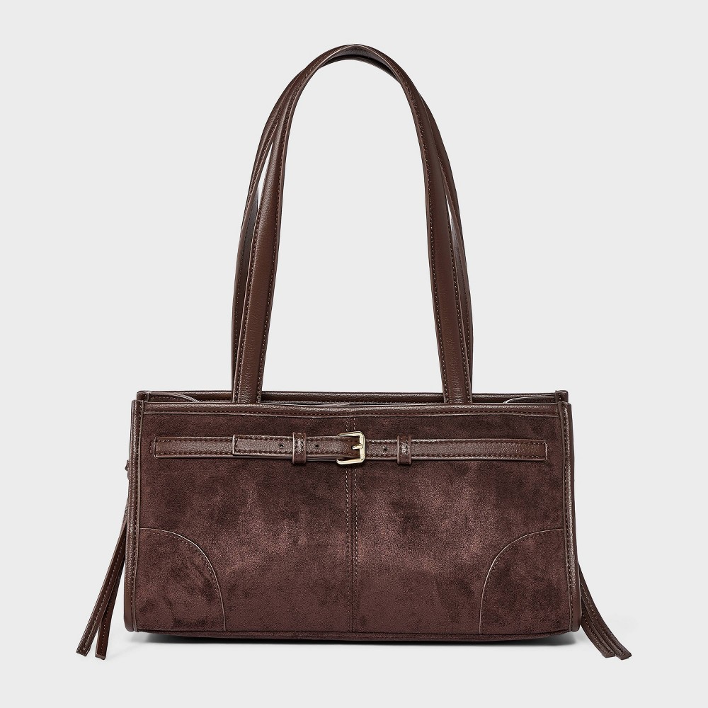 Faux Suede Belted Satchel Bag - Universal Thread™ Brown