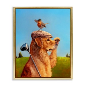 Stupell Industries Bird & Dog Golfing Black Framed Floater Canvas Wall Art - 1 of 4