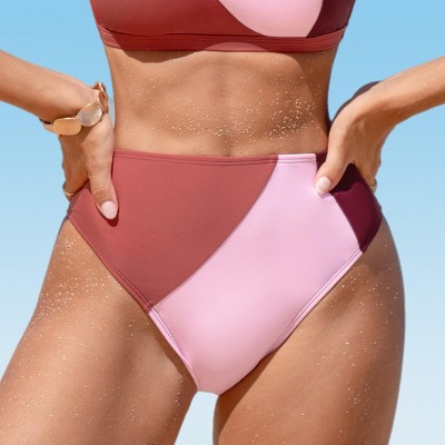 Women's Colorblock High Waist Bikini Bottoms Swimsuit - Cupshe